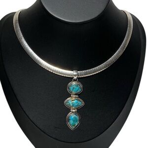 Sterling Silver and Turquoise Pendant and 925 Chain. Necklace
